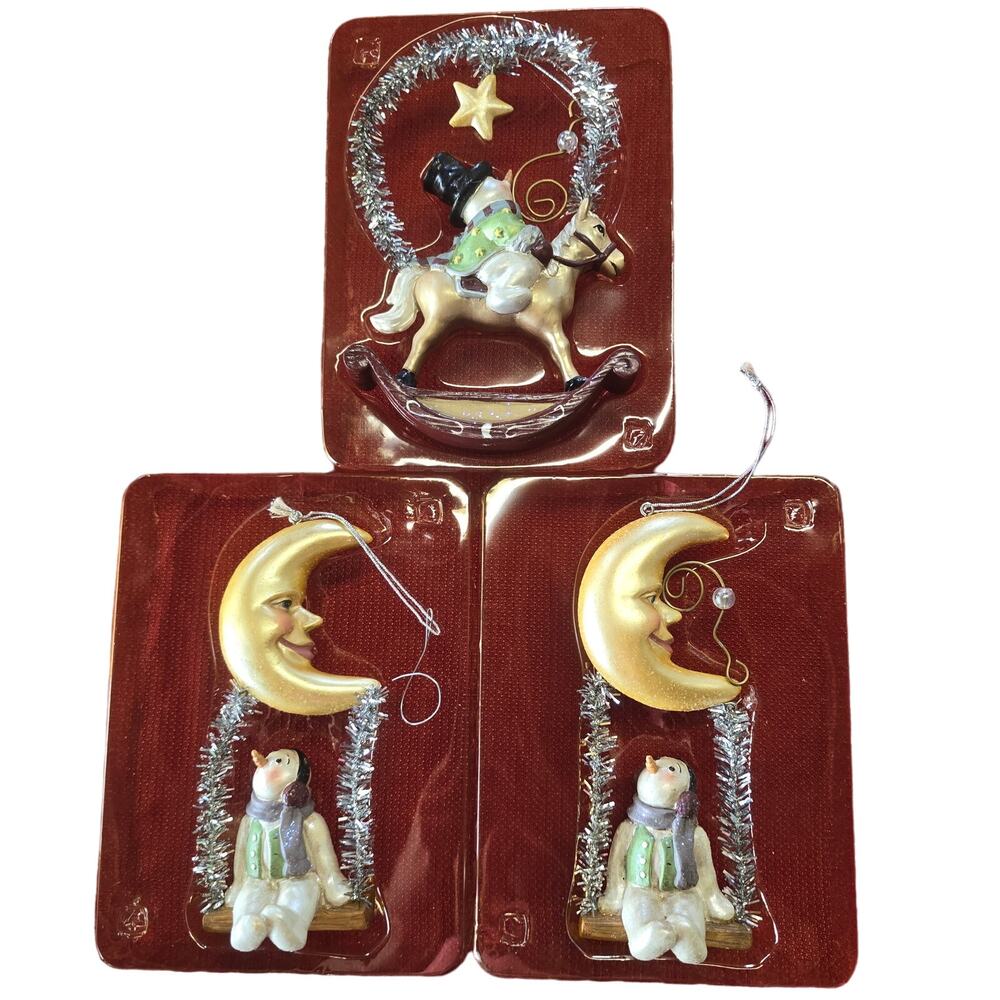 Vintage Style Holiday Ornaments Snow Man Moon / Star Gazer Christmas Decorations